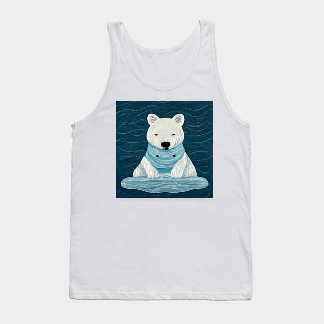 Cute cartoon winter white polar bear wearing an ice blue scarf. Tank Top by Liana Campbell